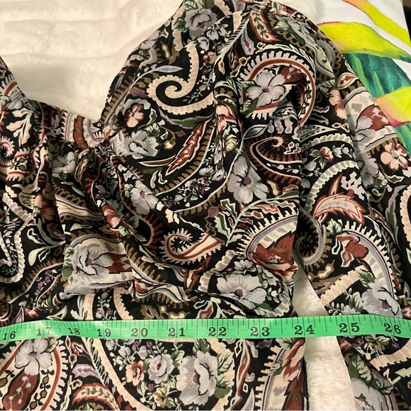 Vintage Sz 6 Brown Multicolor Paisley Maximalist Flowy Office Dressy Blouse - Picture 5 of 10